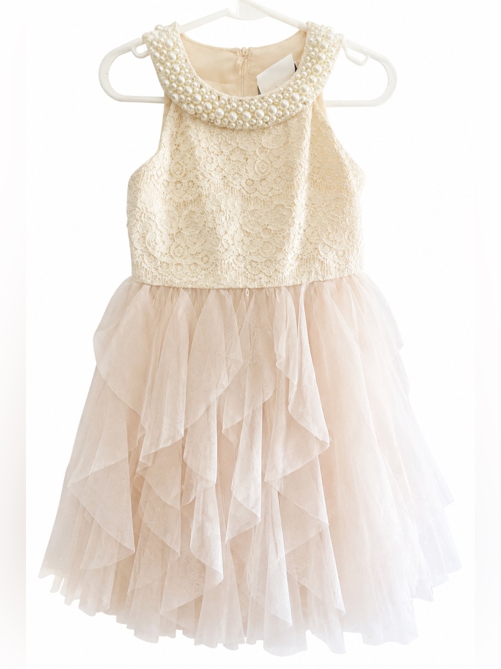 Rare Editions Girls Size 5 Ivory Lace Pearl Tulle Party Dress Special Occasion